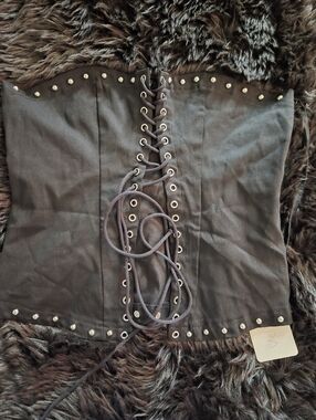 Black Lace-Up Studded Corset Top